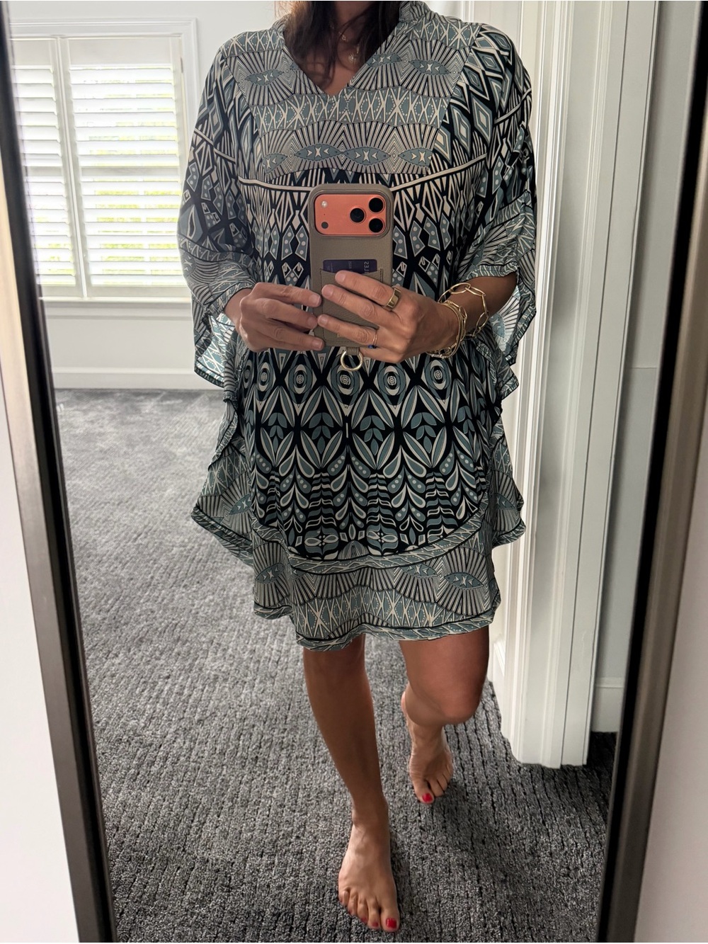 Tolani Teal, Black and Cream Geometric Tunic